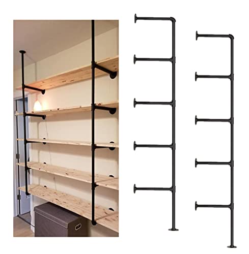 Industrial Wall Mount Iron Pipe Shelf Shelves Shelving Bracket Black Vintage Retro Ceiling Hung Shelf DIY Open Bookshelf Storage for offcie Room Kitchen (2PcsX5Tier,68" Tall,10" deep,Hardware Only)