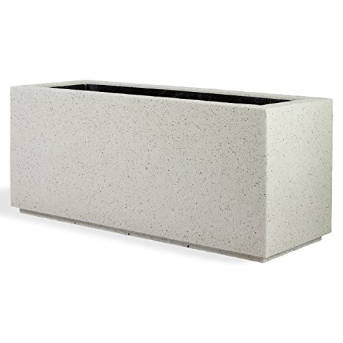 PolyStone Milan Block Long Box Planter – Tall Rectangular Planter for Indoor/Outdoor – Large, Lightweight, Durable, All-Weather Pot w/Drainage Holes – Modern Patio/Porch Décor for Plants, Flowers