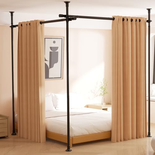 Room Divider, No Drilling Curtain Rod for Room Separation, 4-10ft (H) 28-114inch(W) Adjustable Heavy Duty Floor to Ceiling Tension Rod Wall Dividers Temporary Privacy Separator Window Rods Matte Black