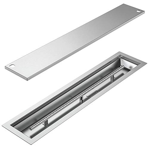 Skyflame Linear Stainless Steel Drop-in Fire Pit Pan and Burner with Burner Cover, 42 by 6-Inch