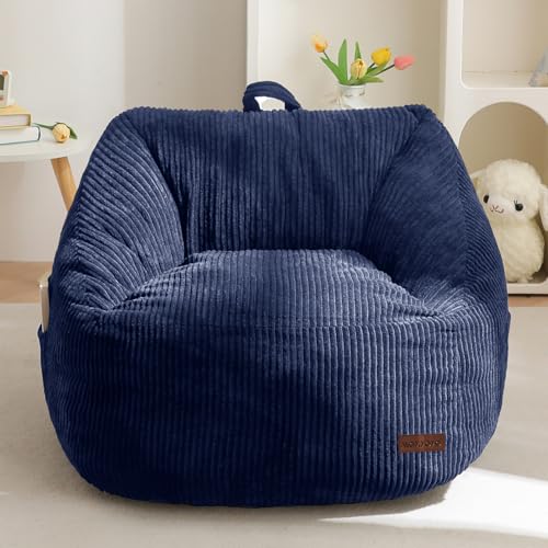 MAXYOYO Kids Bean Bag Chair, Bean Bag Couch with Handle, Comfy Toddler Chair for Boys and Girls, Accent Sofa with Pocket for Gaming Reading Relaxing, Navy